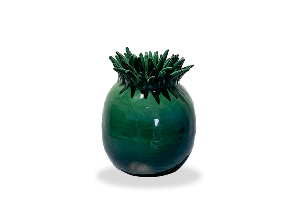 Unique Ceramic Vase in Jungle Green Spiky