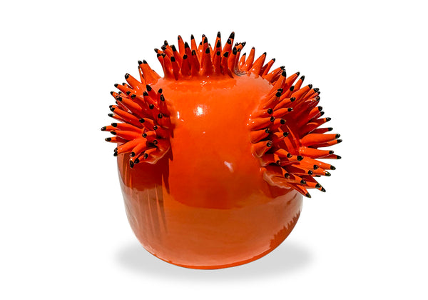 Unique Ceramic Vase in Orange Spiky