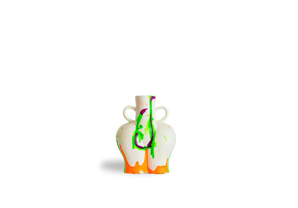 Sculpted White Vase Green, Purple and Yellow Splash